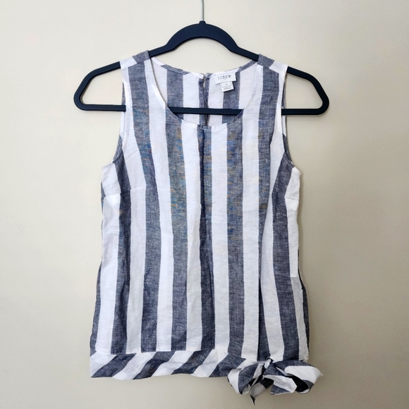 J.Crew Striped Linen Blend Tie-Hem Sleeveless Top – Size 00 - Picture 1 of 8